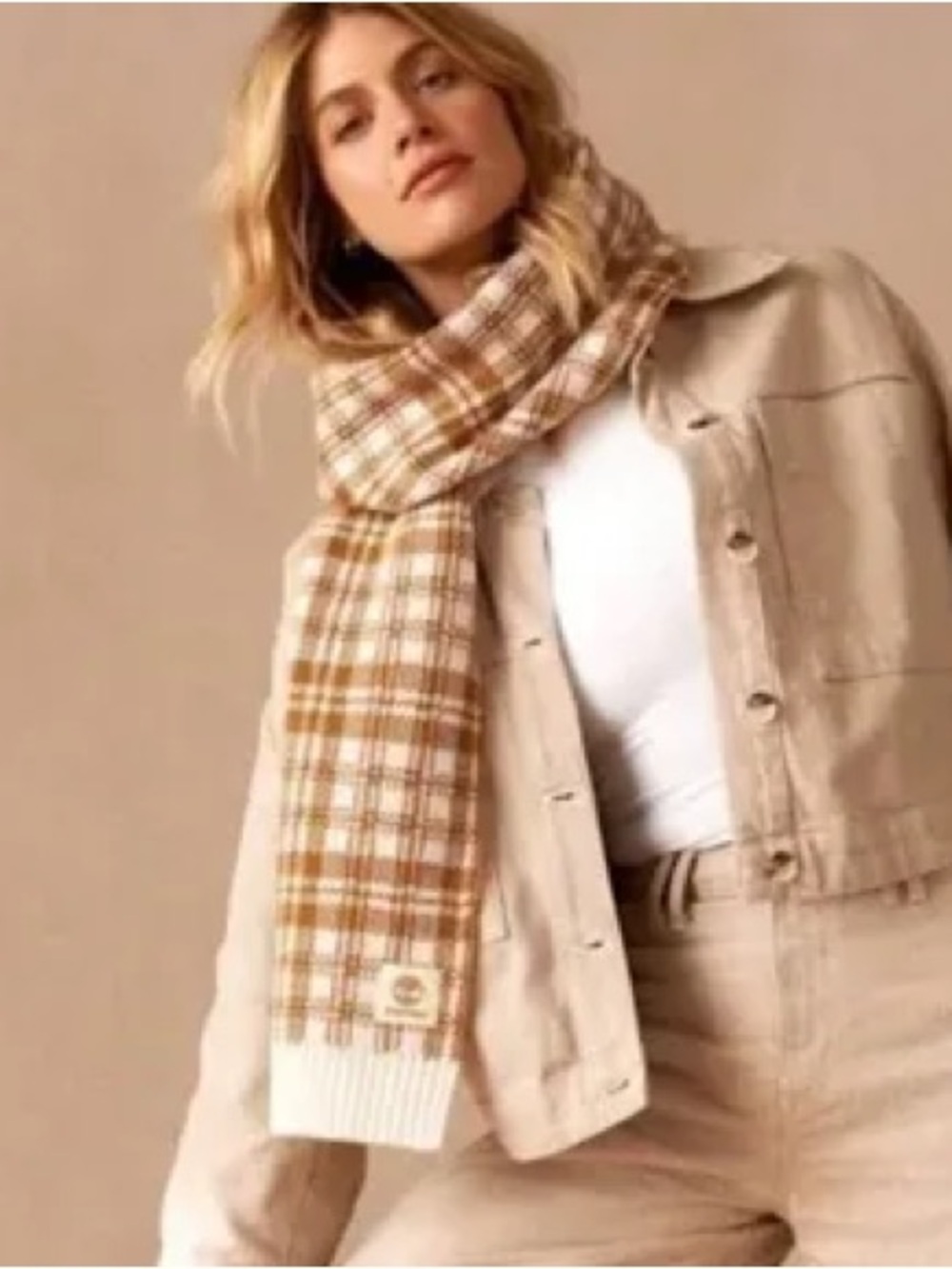 NWT timberland scarf tan/white